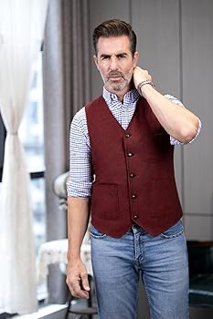 SOLOVEDRESS Mens Vintage Tweed Suit Vest V Neck Casual Wool